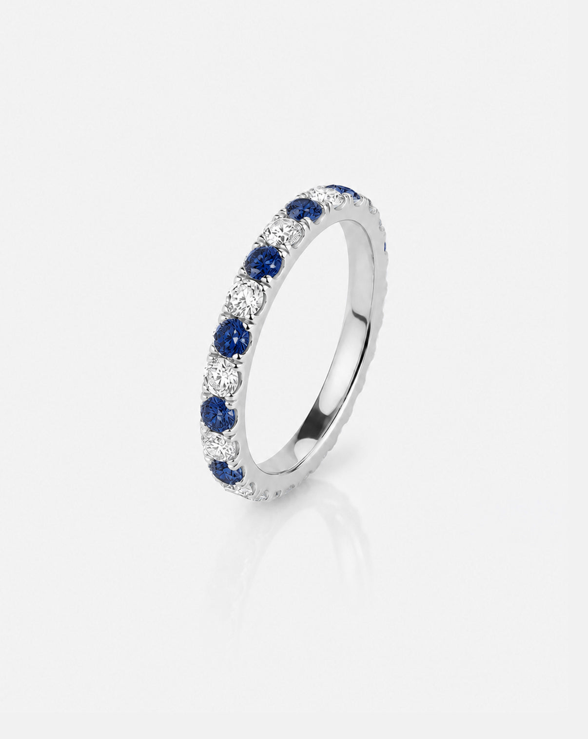 classic sapphire and diamond wedding band side view