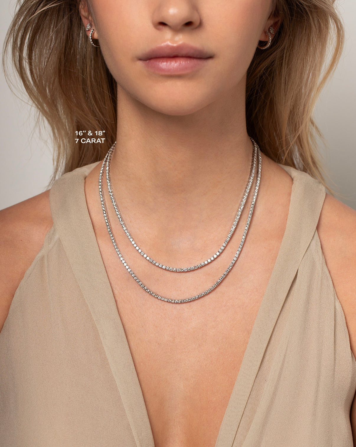 Ring Concierge Necklaces Classic Diamond Tennis Necklace stacked comparing 7 Carat
