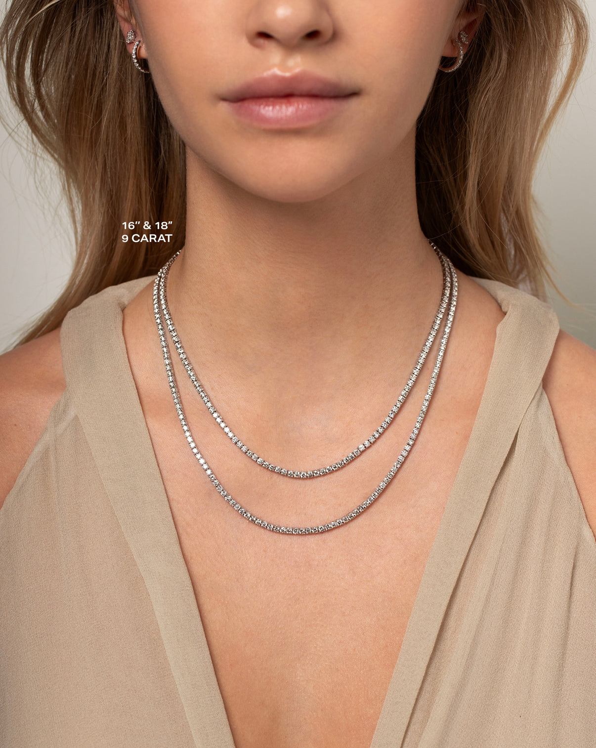Ring Concierge Necklaces Classic Diamond Tennis Necklace stacked comparing 9 Carat