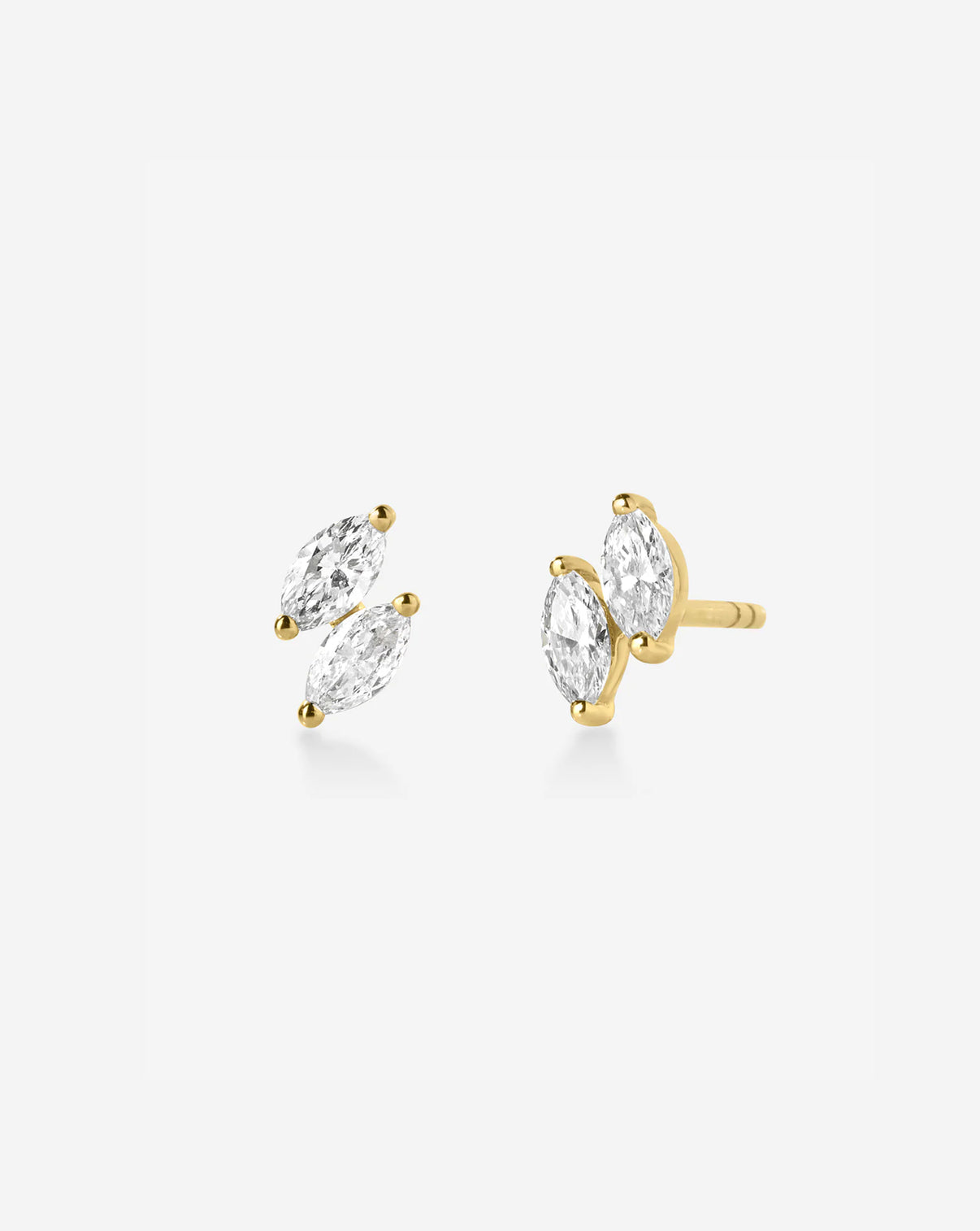 Ring Concierge Double Marquise Studs from the Holiday Collection - 14k gold earrings featuring two marquise-cut diamonds in a delicate stud design