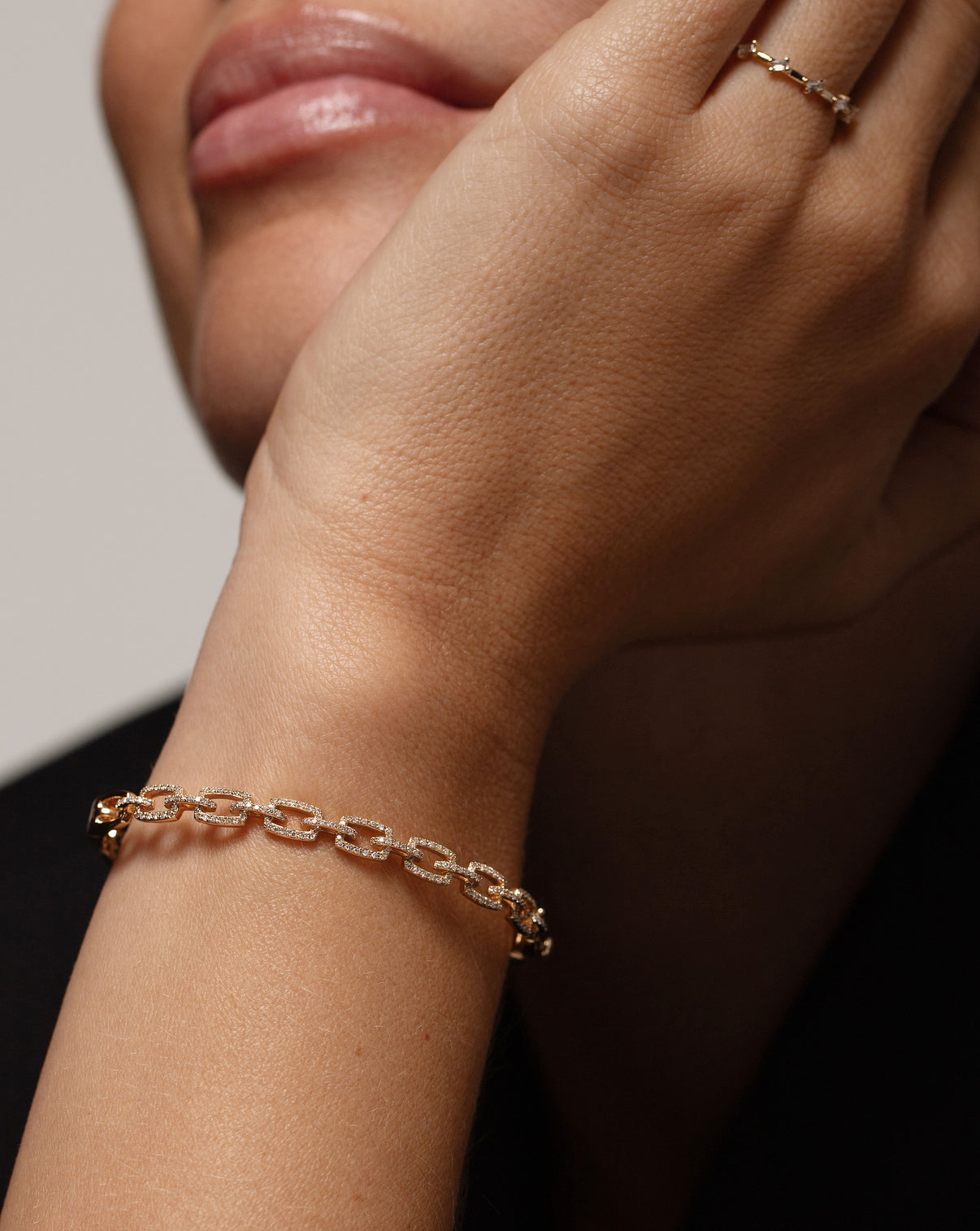 diamond link bangle shown on model