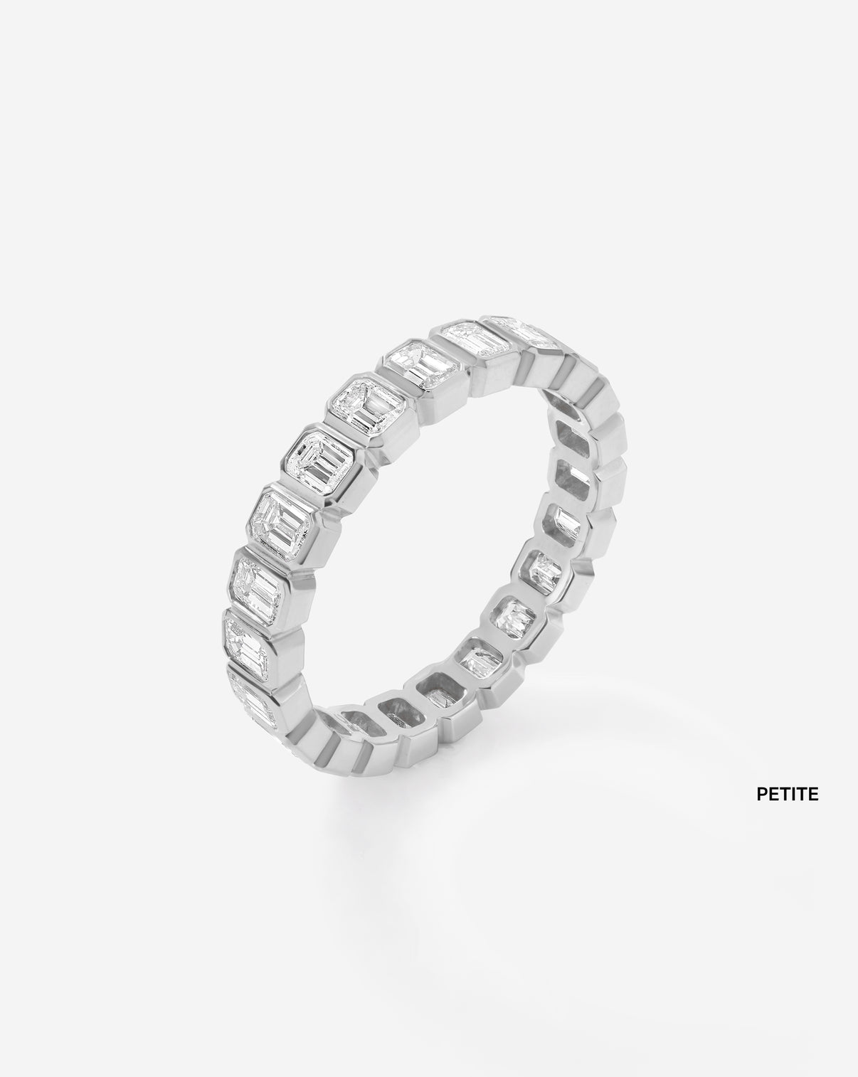 Diamond Emerald Bezel Band in Platinum side view 