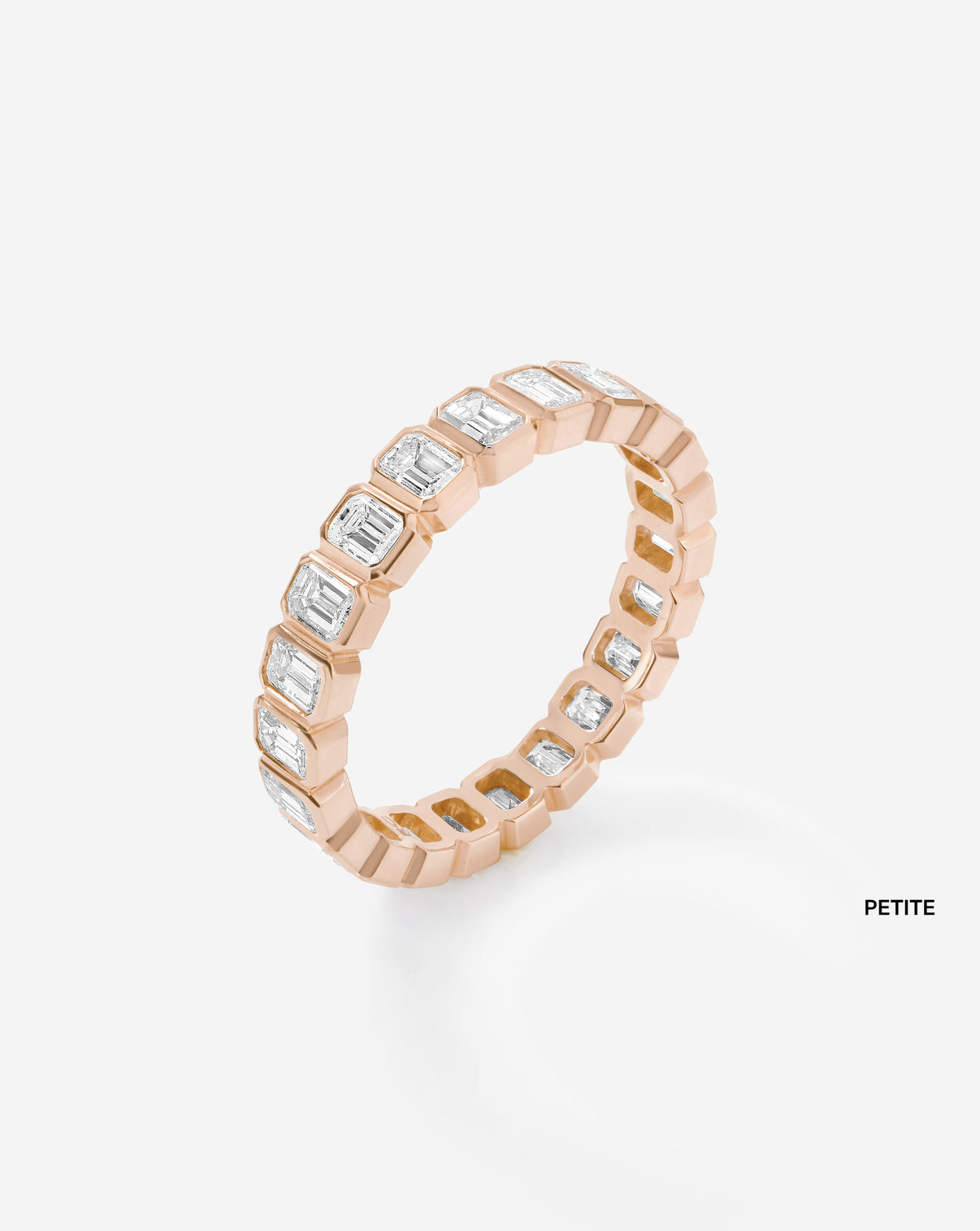 Diamond Emerald Bezel Band in 14k Rose Gold side view 