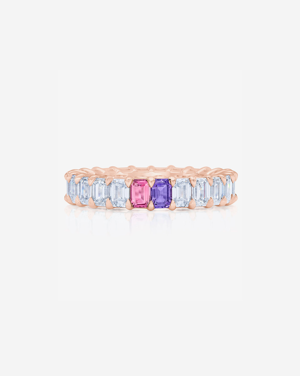 Emerald Diamond and Birthstone Eternity Band in 14K Rose Gold with 2 colored stones