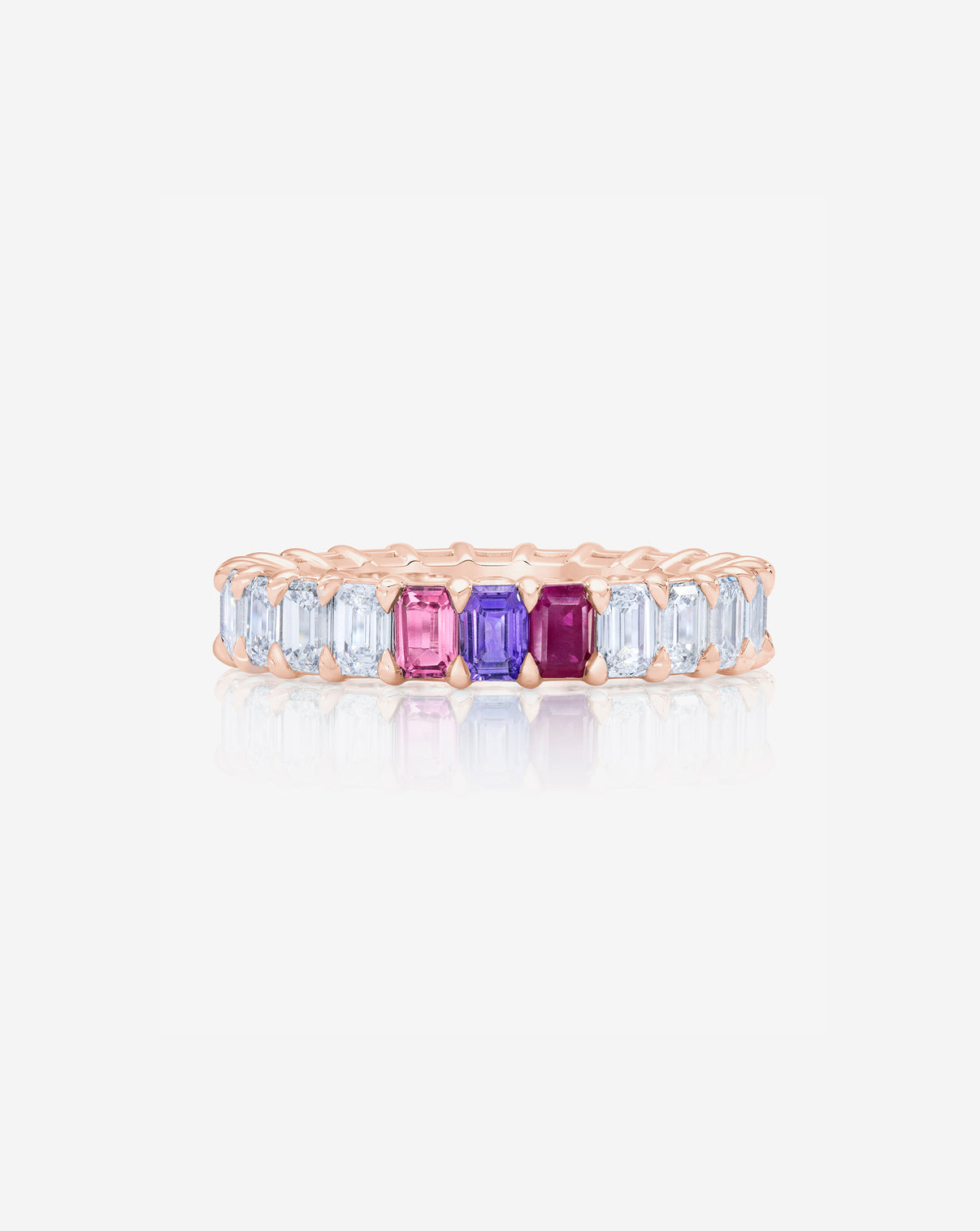 Emerald Diamond and Birthstone Eternity Band in 14K Rose Gold with 3 colored stones