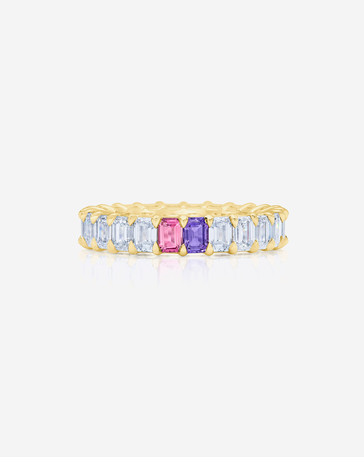 Emerald Diamond and Birthstone Eternity Band in 14K Yellow Gold with 2 colored stones 
