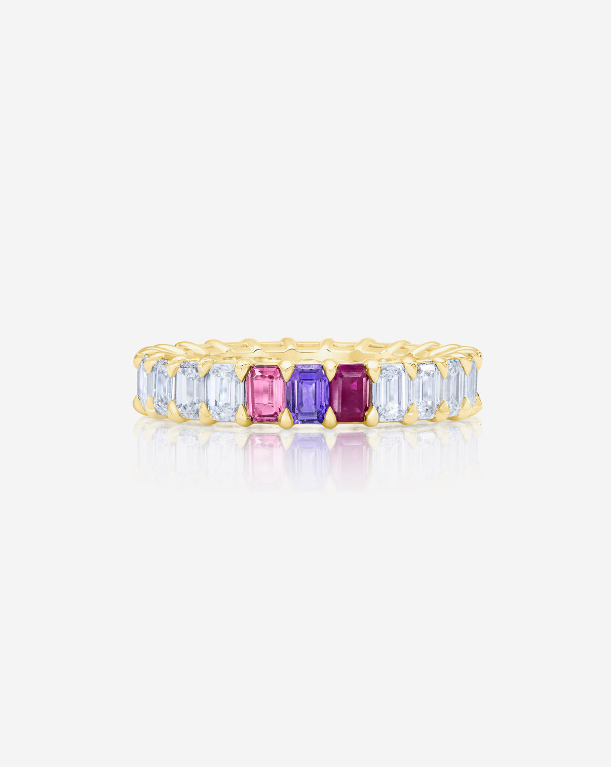 Emerald Diamond and Birthstone Eternity Band in 14K Yellow Gold with 3 colored stones 