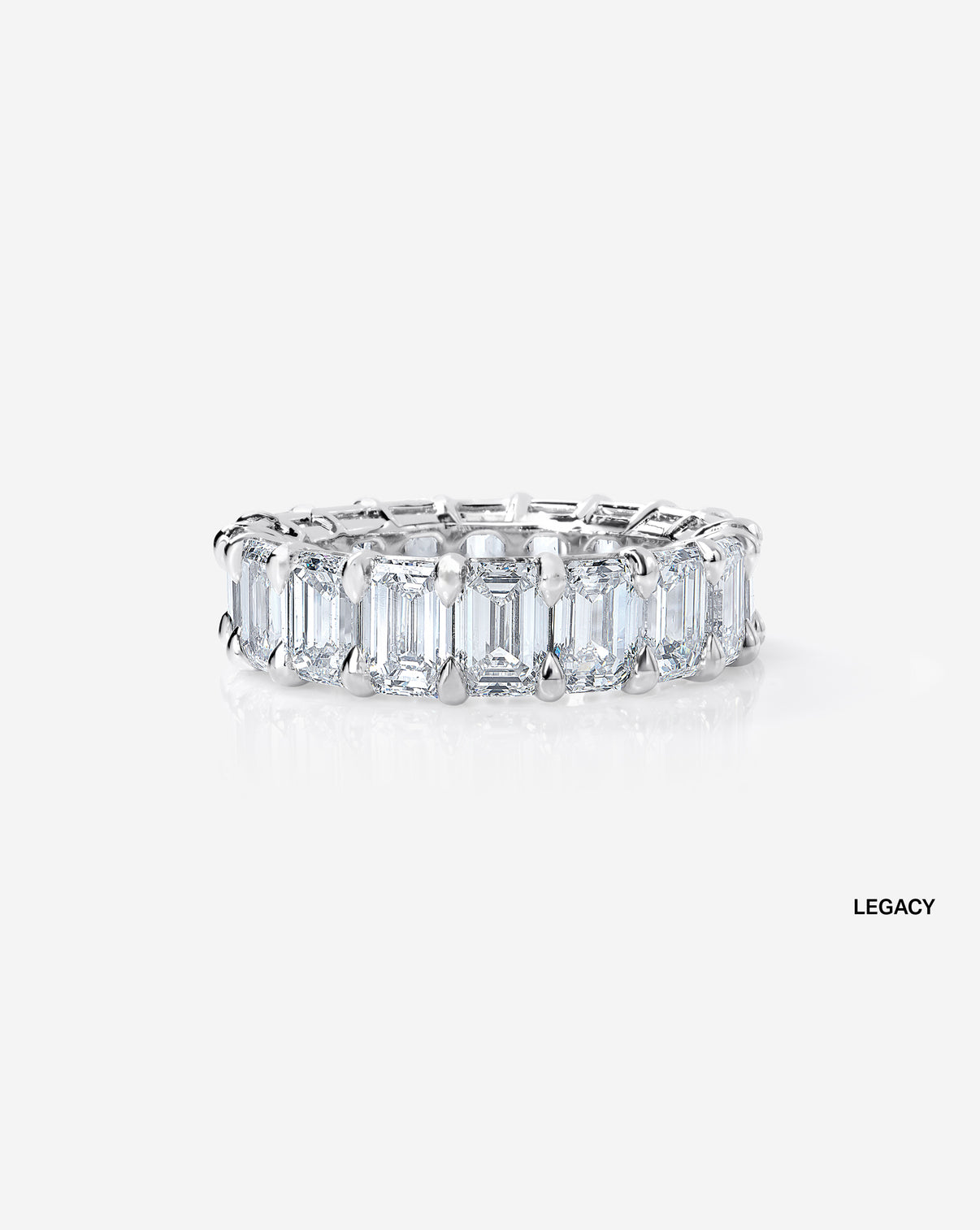 Bridal Wedding Bands Platinum Emerald Diamond Eternity Band side view legacy platinum