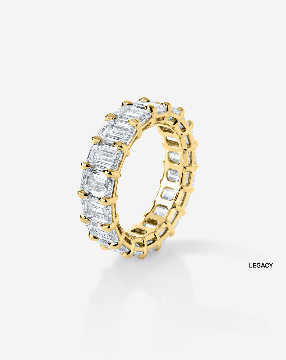 Bridal Wedding Bands 14k yellow gold Emerald Diamond Eternity Band side view legacy