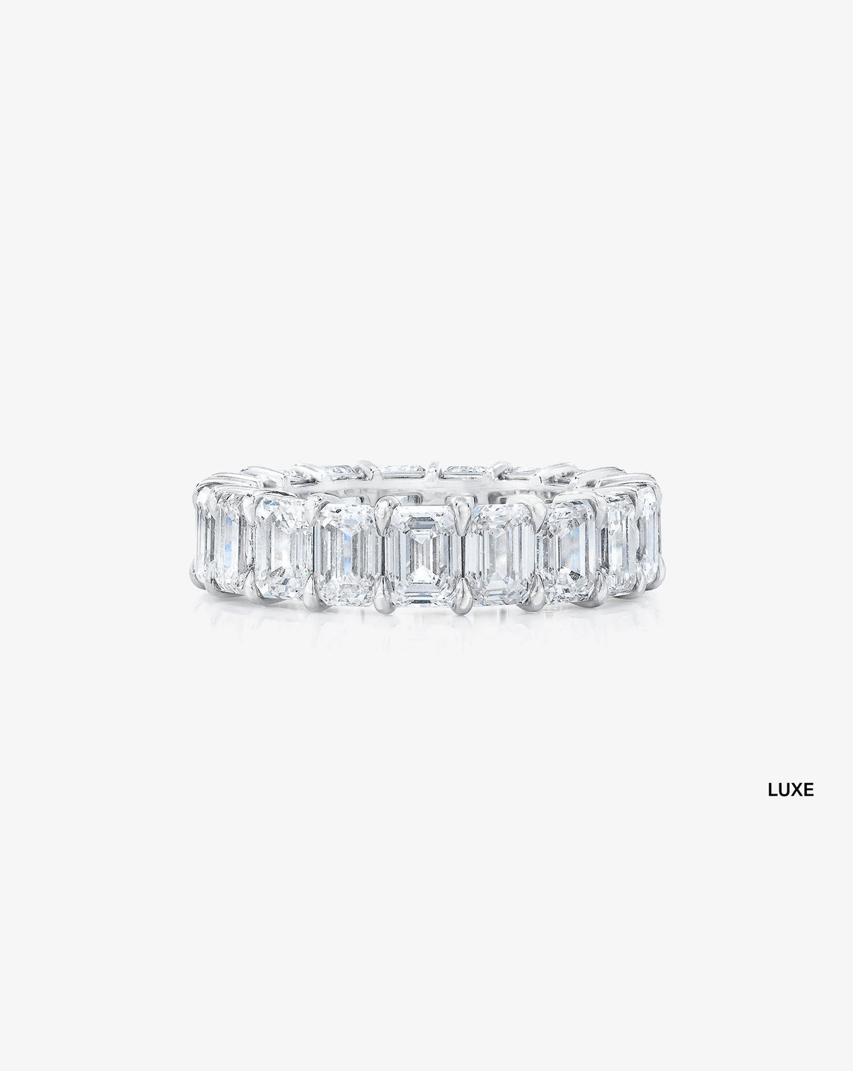 Bridal Wedding Bands Platinum Emerald Diamond Eternity Band front view luxe