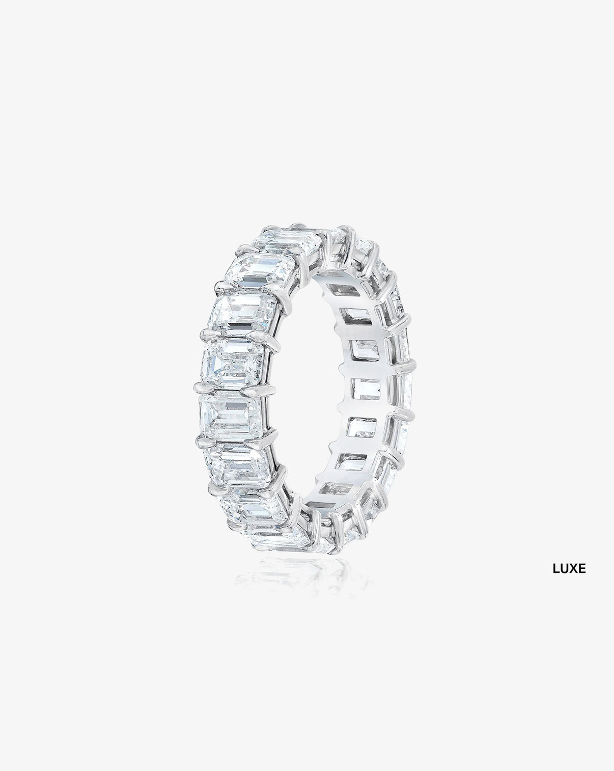 Bridal Wedding Bands Platinum Emerald Diamond Eternity Band side view luxe platinum
