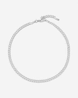 Flat Diamond Cut Curb Chain Anklet in white gold