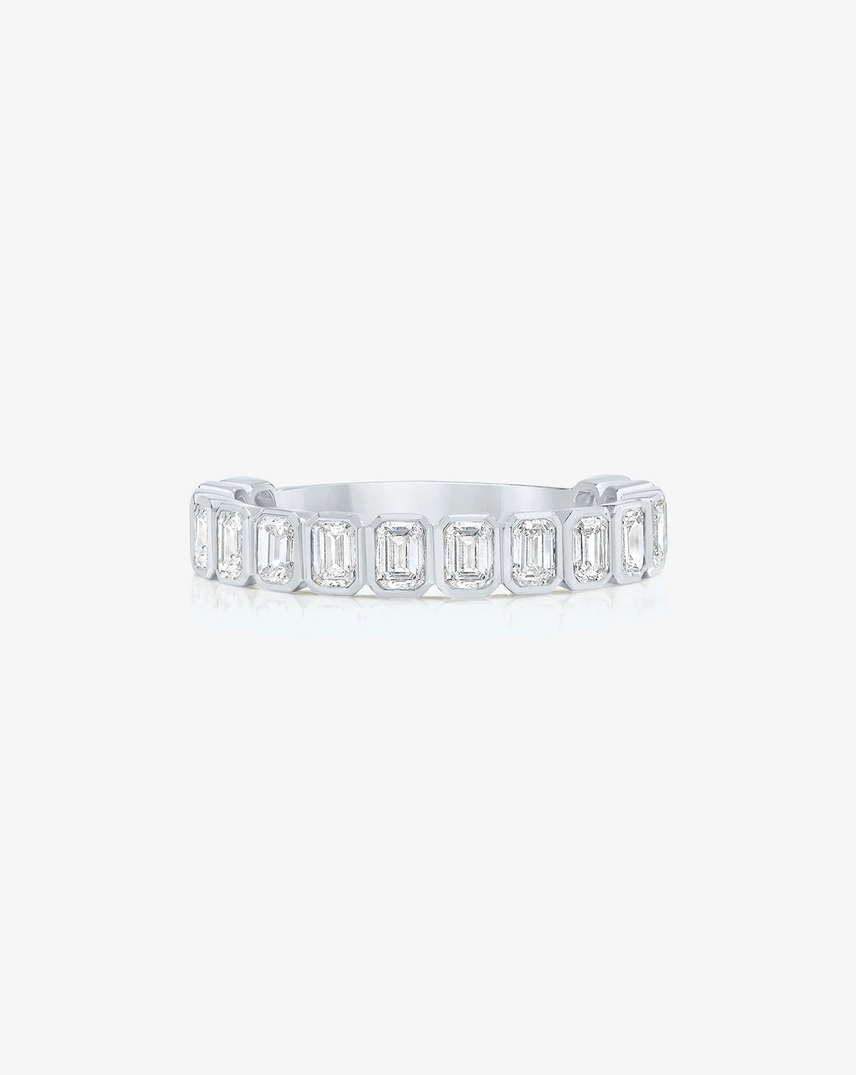 Emerald Bezel Eternity Band in 3/4 diamond coverage in Platinum