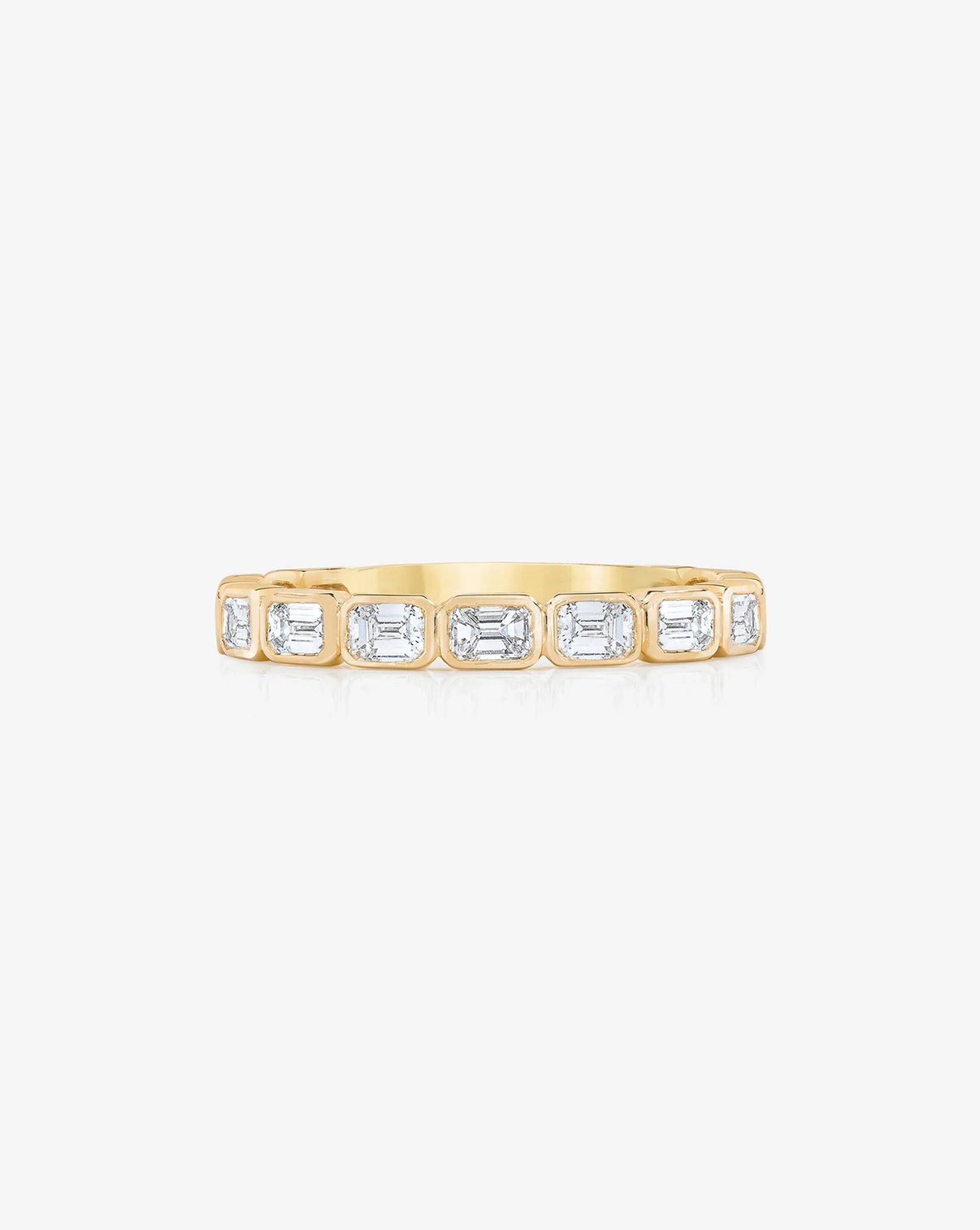 Sideways Emerald Bezel Eternity Band with 3/4 diamond coverage in 14k Yellow Gold