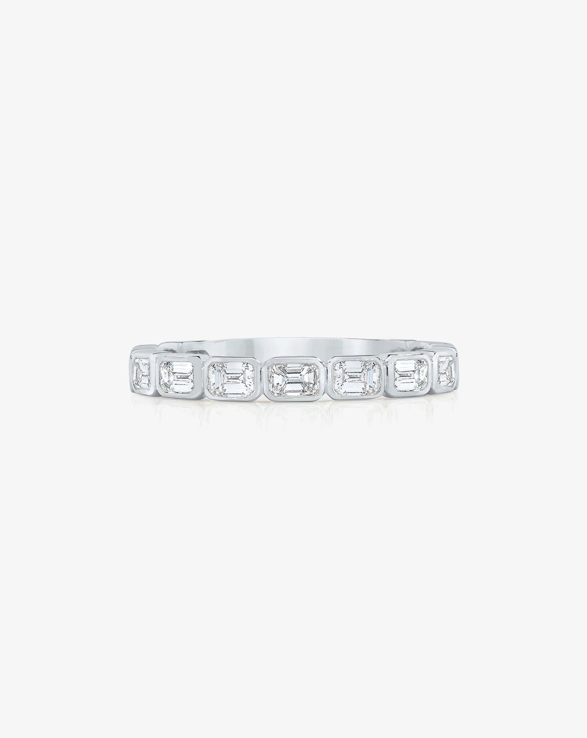 Sideways Emerald Bezel Eternity Band with 3/4 diamond coverage in Platinum