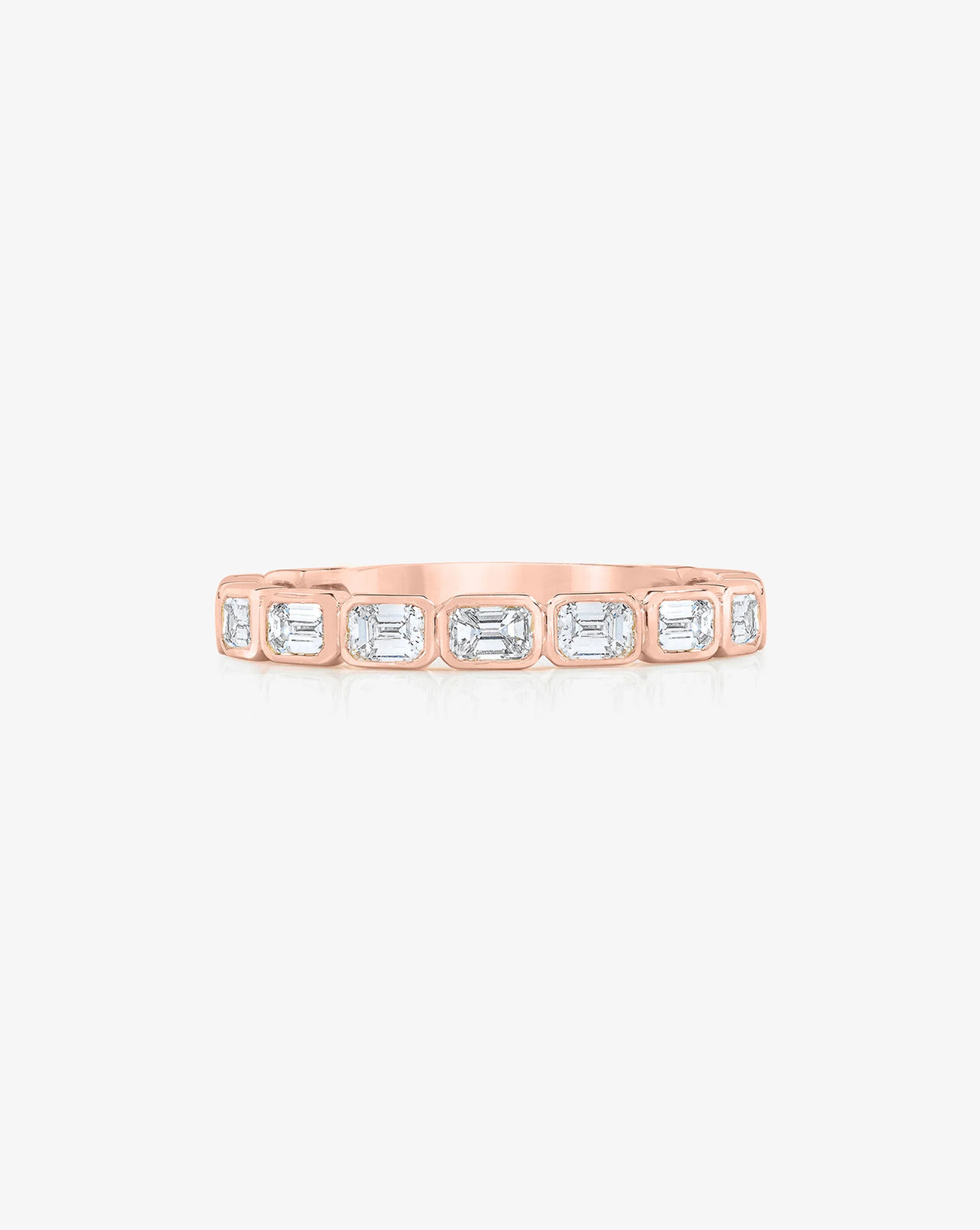 Sideways Emerald Bezel Eternity Band with 3/4 diamond coverage in14k Rose Gold