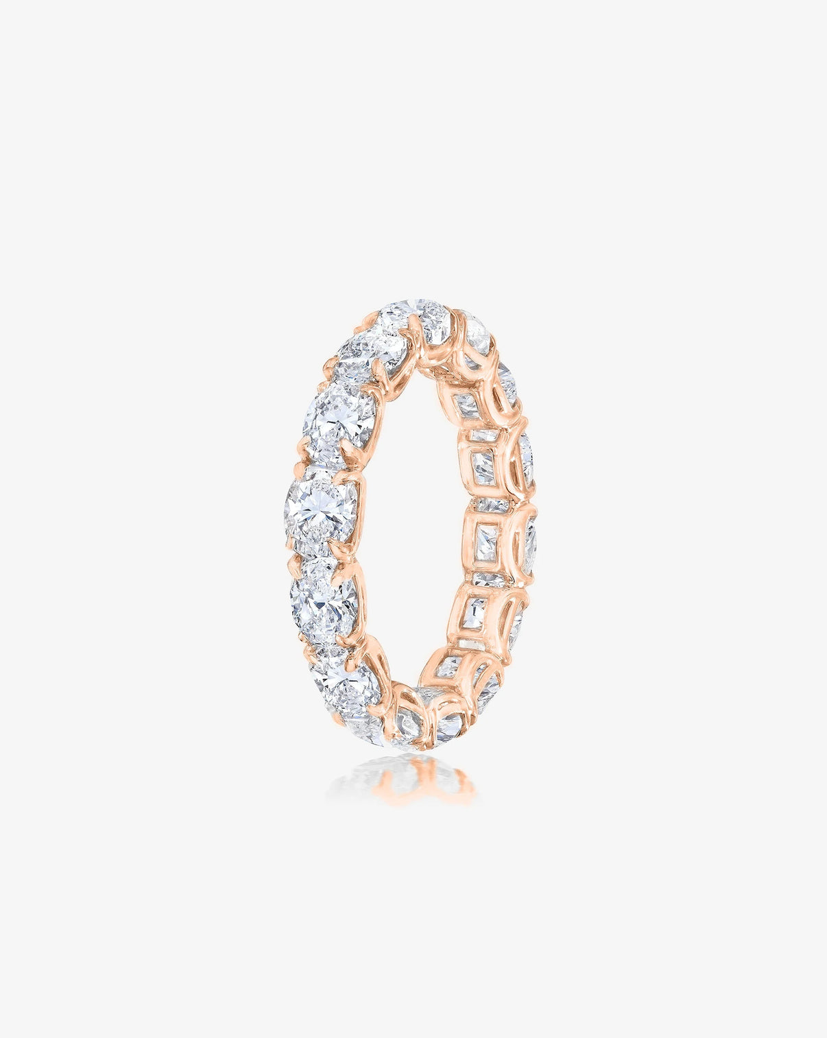 Bridal Wedding Bands 14k Rose Gold / 3 Sideways Oval Eternity Band side angle