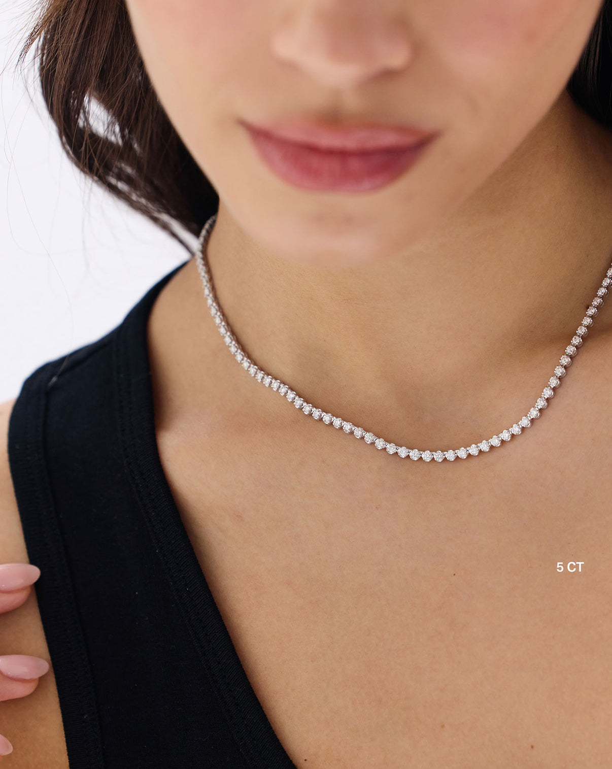 on-model image of luxe tennis necklace global