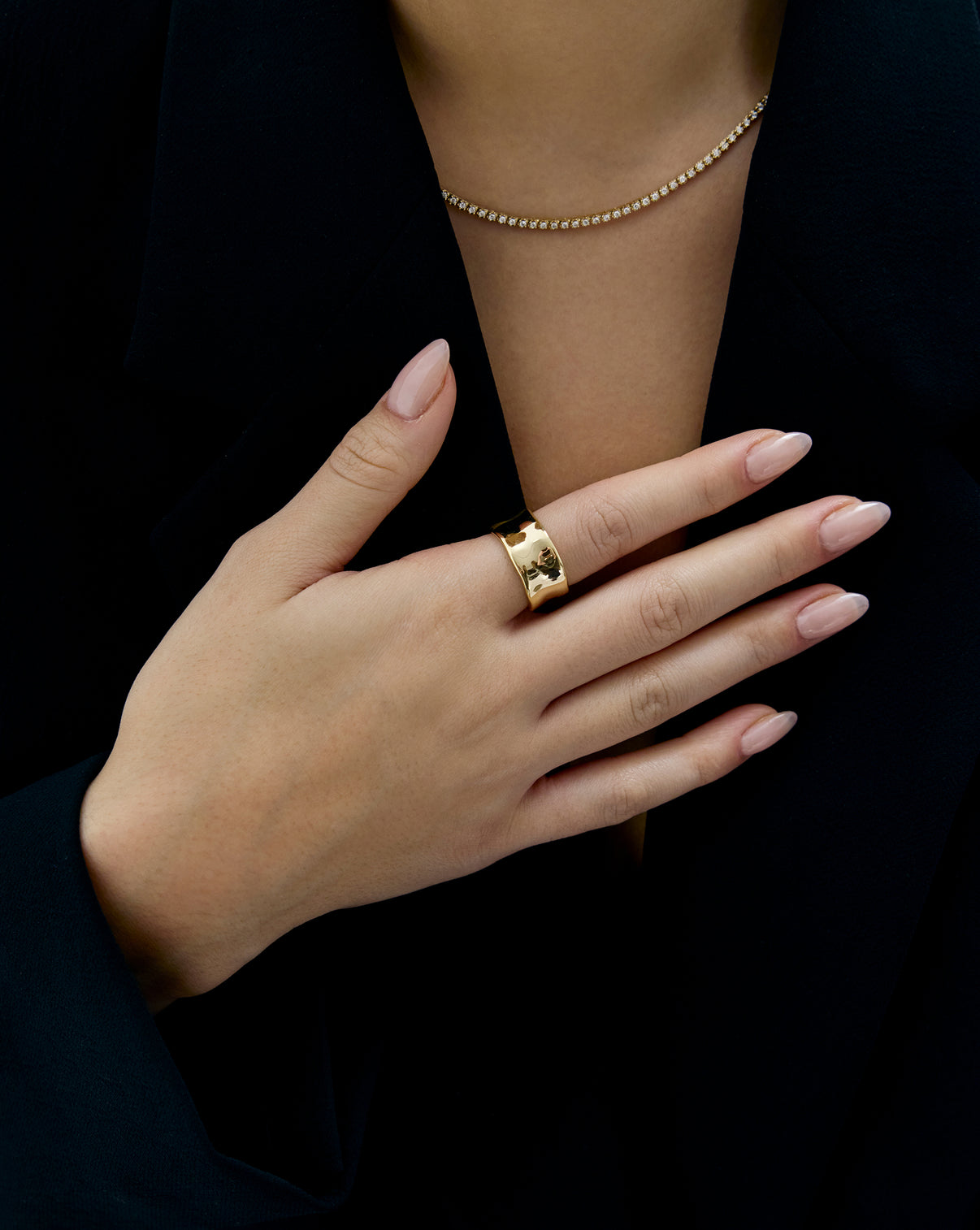 14k gold Liquid Gold Ring worn by model