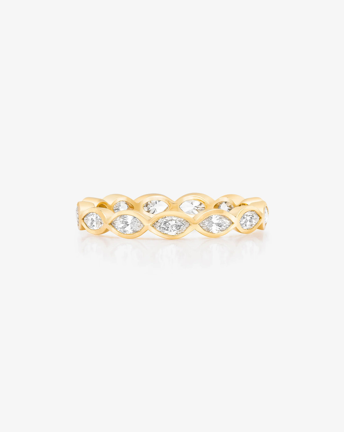 Bridal Wedding Bands 14k Yellow Gold / 3 Mini Marquise Bezel Eternity Band
