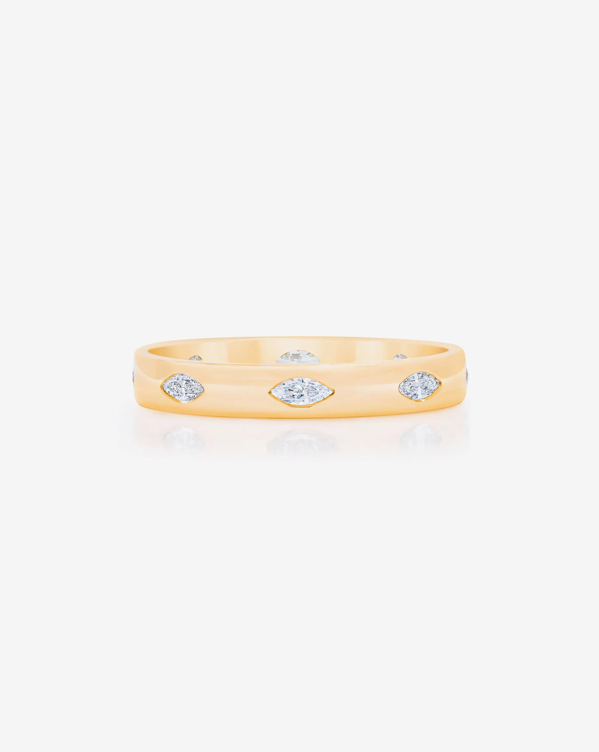 Bridal Wedding Bands 14k Yellow Gold / 3 Marquise Inlay Eternity Band