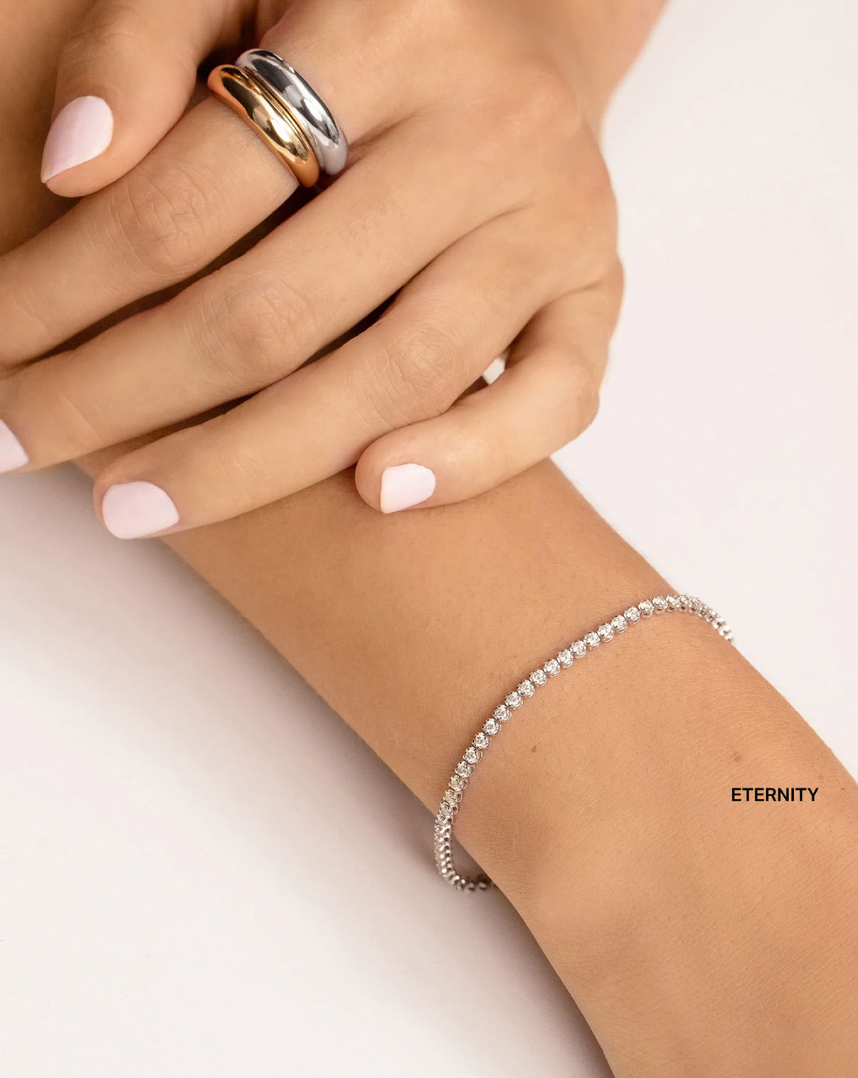 Mini Diamond Tennis Bracelet and Two Tone Gold Cloud Rings - Global