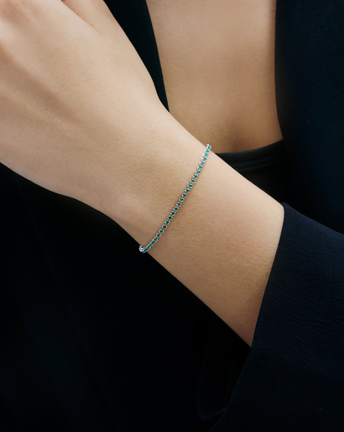 Mini Gemstone Tennis Bracelet on model white gold 43895713136728