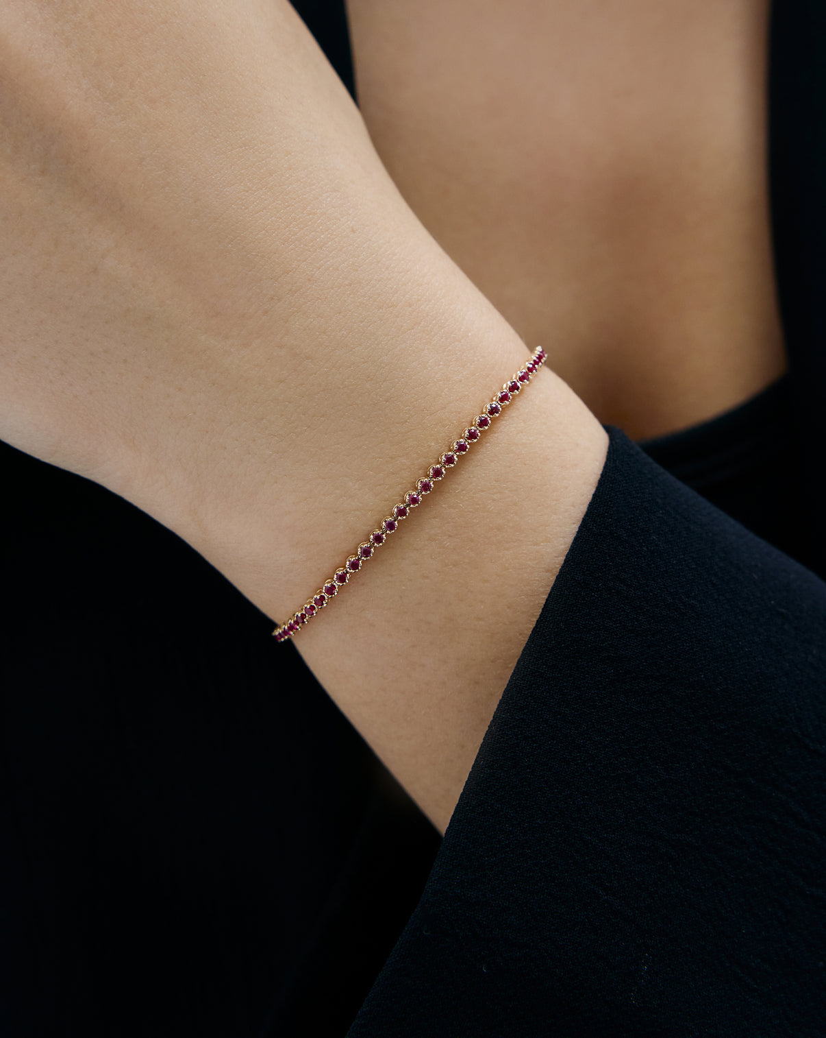 Mini Gemstone Tennis Bracelet on model  yellow gold 43895712088152