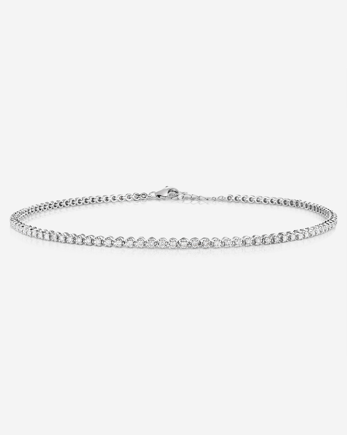 Mini Diamond Tennis Anklet in white gold front angle