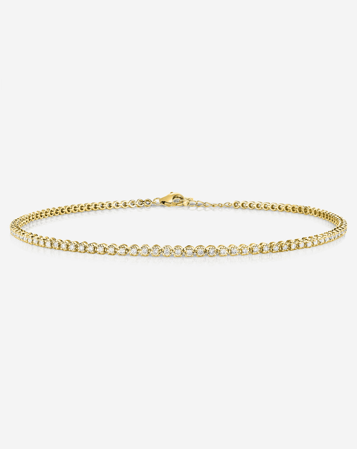 Mini Diamond Tennis Anklet in yellow gold front angle