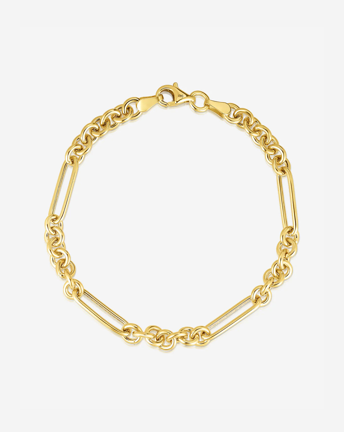 Mixed Link Chain Bracelet in 14k yellow gold bird's eye view product still