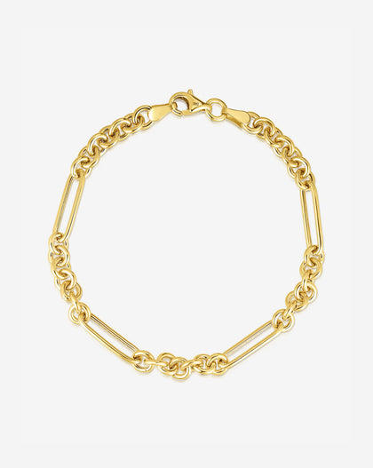 Mixed Link Chain Bracelet in 14k yellow gold bird's eye view product still