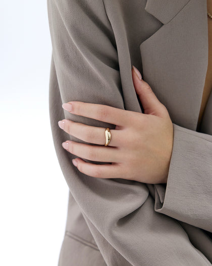 Movement Cloud Ring in 14k solid gold worn by model