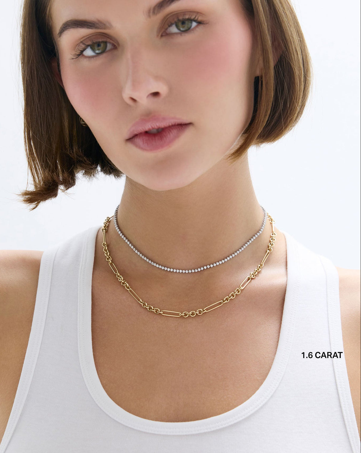 1.6 carat worn as necklace on model with another necklace for styling - 1.6 carat global
