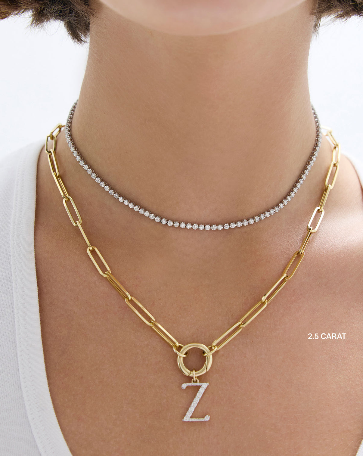 2.5 carat worn as necklace on model global