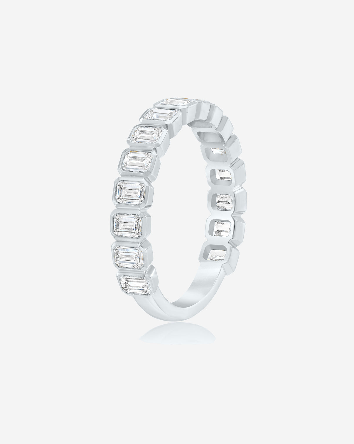 Emerald Bezel Eternity Band in 3/4 diamond coverage in Platinum standing