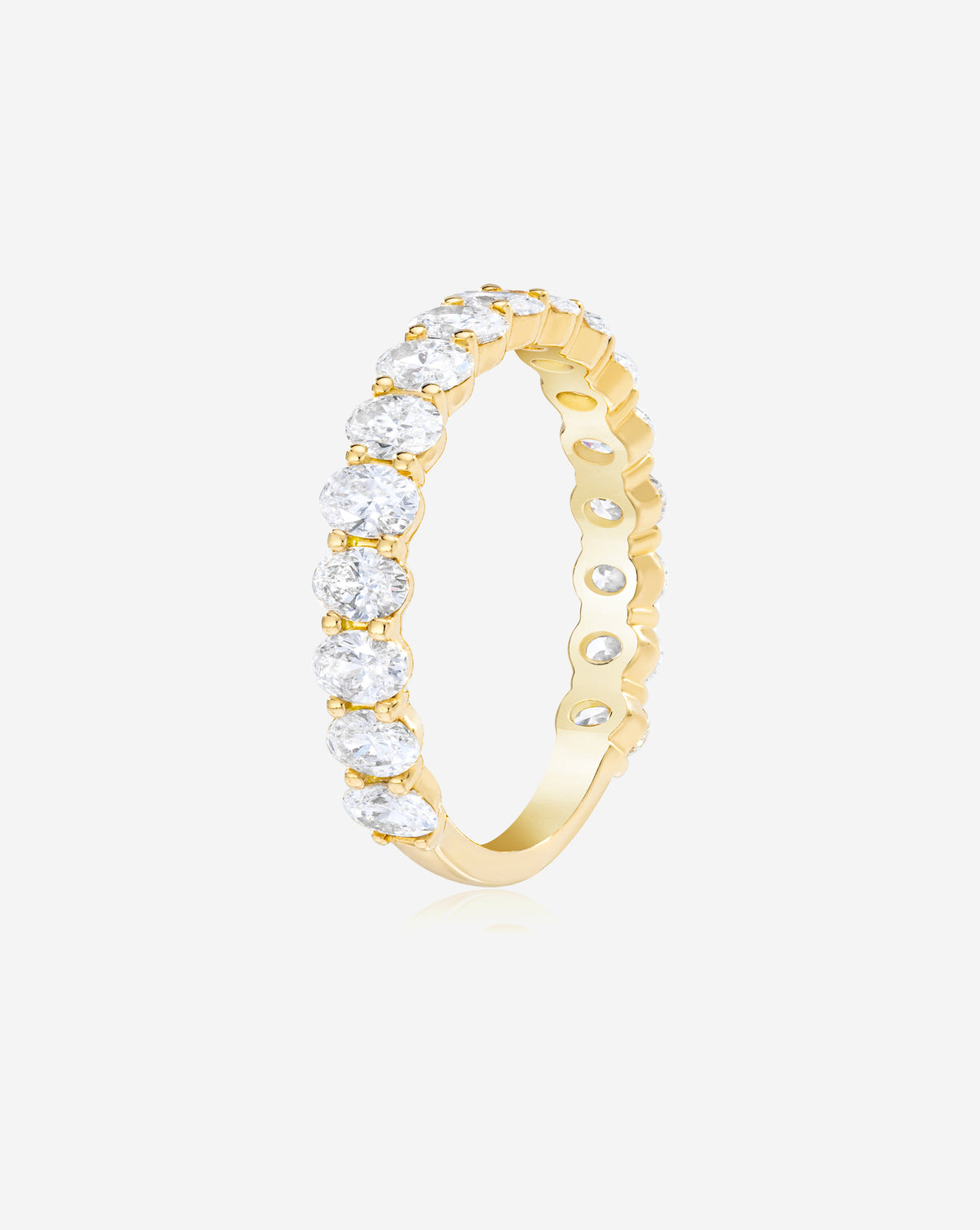 Oval Eternity Band with 3/4 diamond coverage in 14k Yellow Gold standing