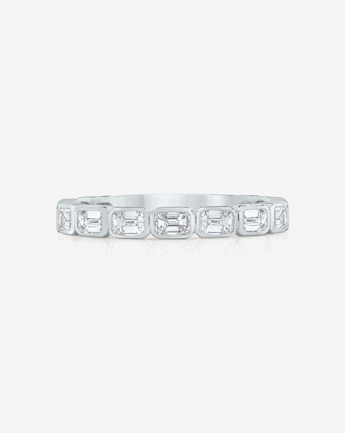 Sideways Emerald Bezel Eternity Band with 3/4 diamond coverage in Platinum