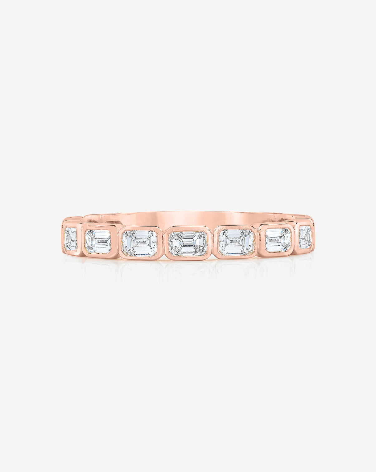 Sideways Emerald Bezel Eternity Band with 3/4 diamond coverage in 14k Rose Gold