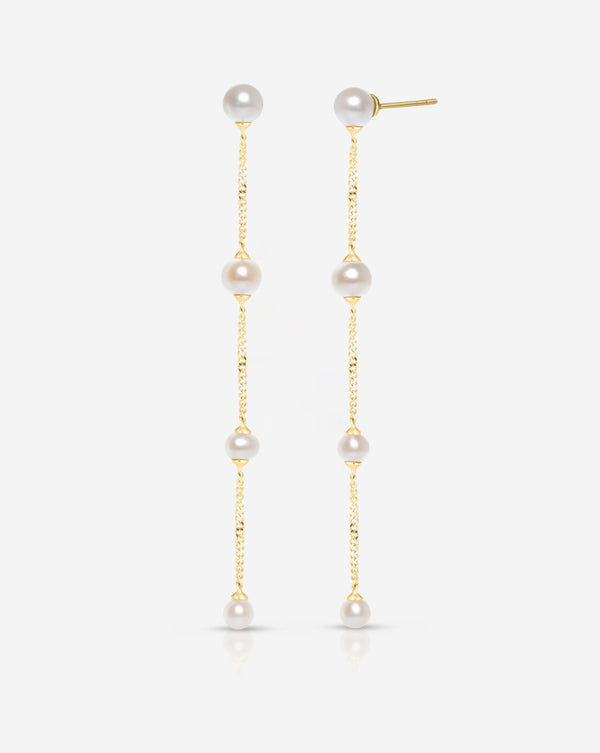 Ring Concierge Pearl Station Drop Earrings 14kt Yellow Gold