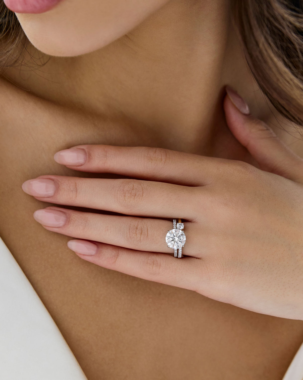 Open Round Diamond Band paired with round diamond ring