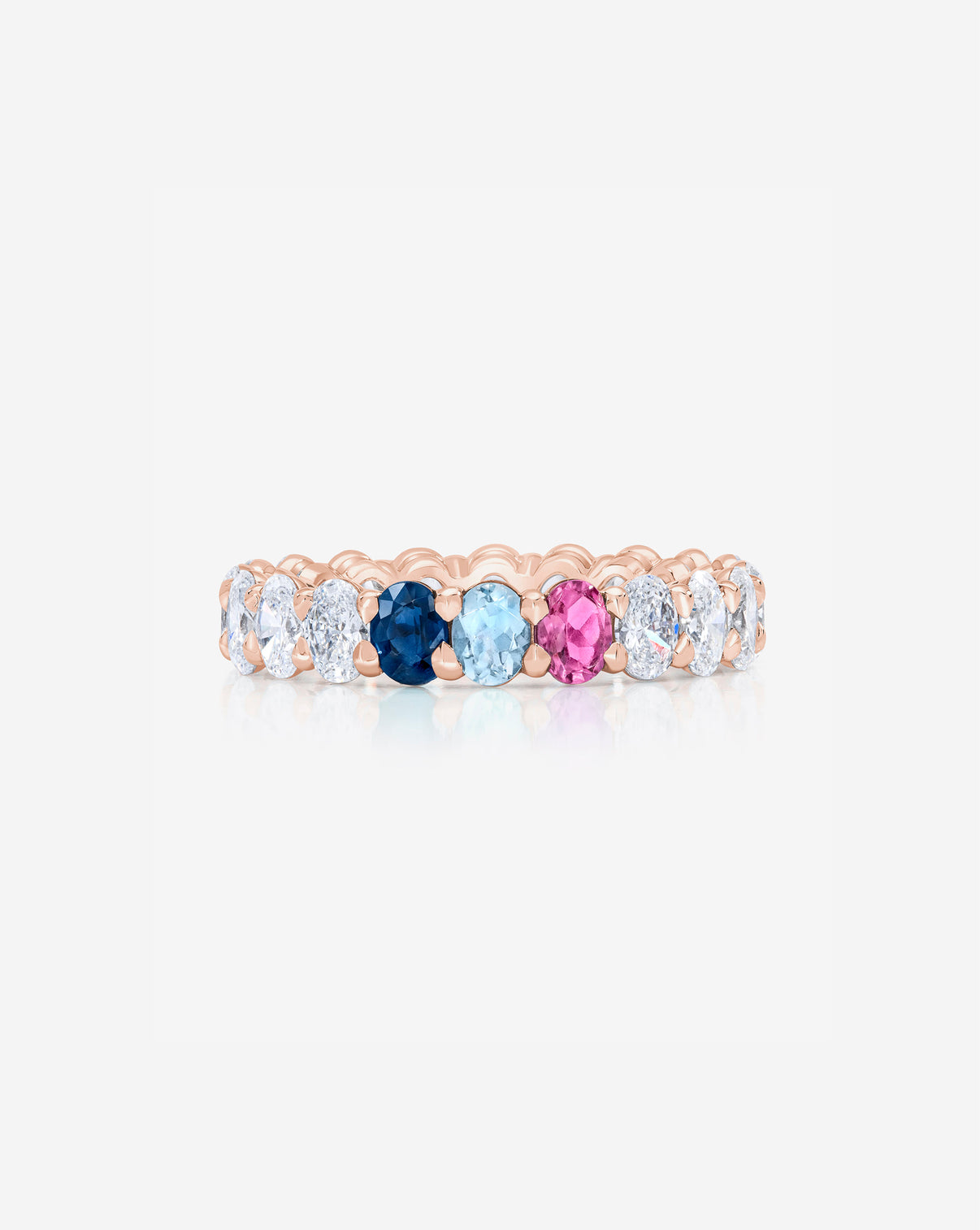 Oval Diamond and Birthstone Eternity Band with 3 birthstones 14K Rose Gold