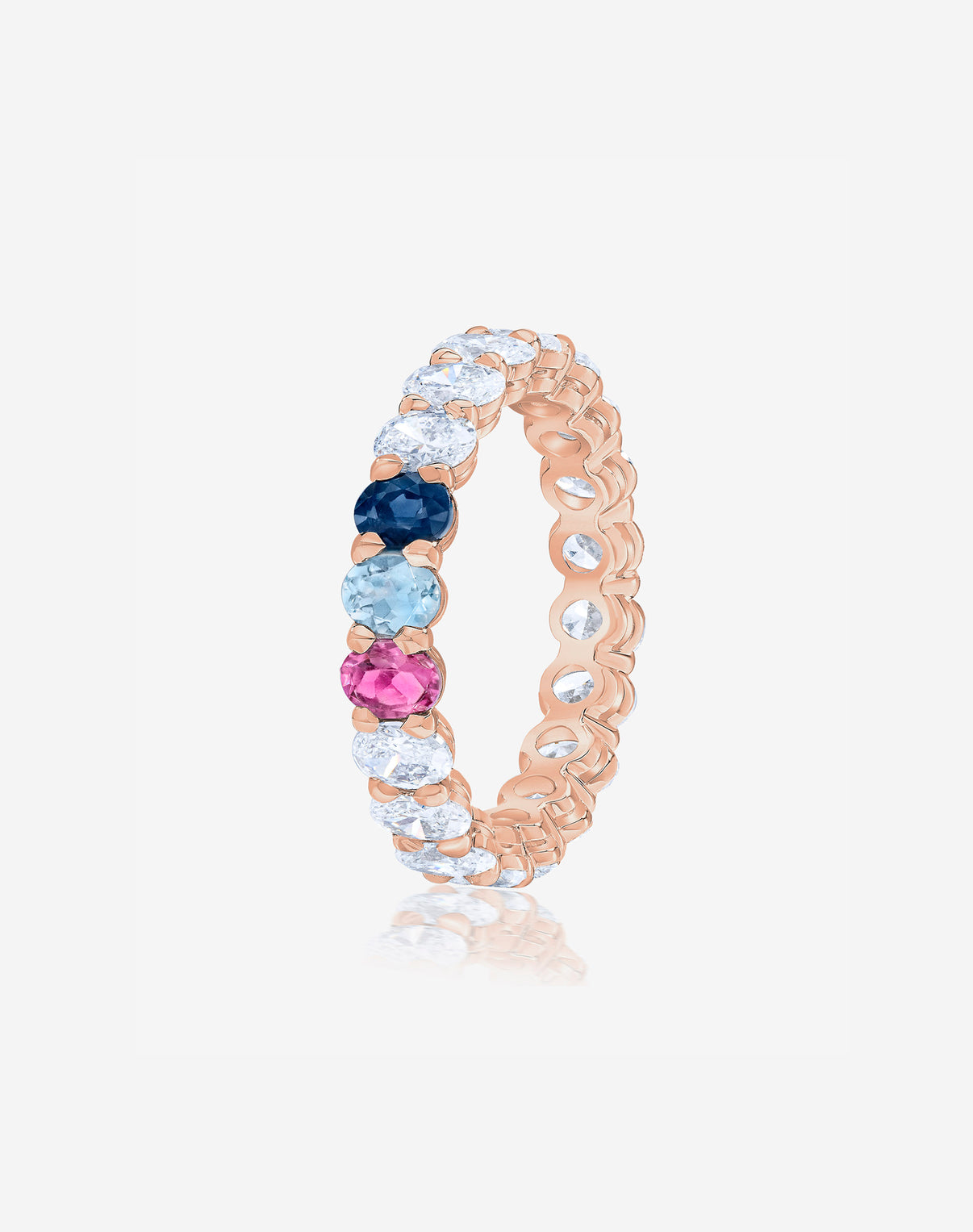 Oval Diamond and Birthstone Eternity Band with 3 birthstones 14K Rose Gold side angle