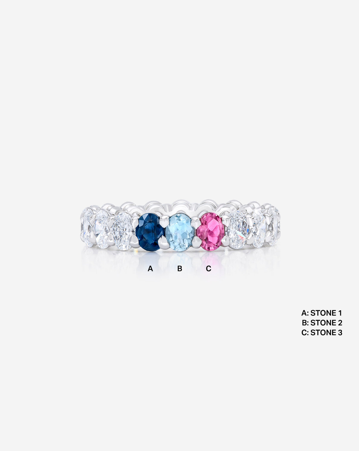 Oval Diamond and Birthstone Eternity Band with 3 birthstones Platinum