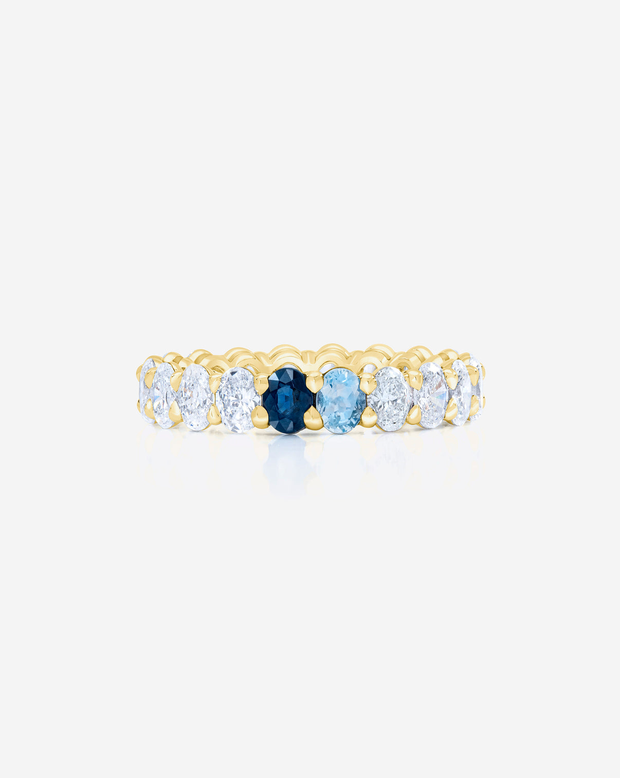 Oval Diamond and Birthstone Eternity Band with 2 birthstones 14K Yellow Gold