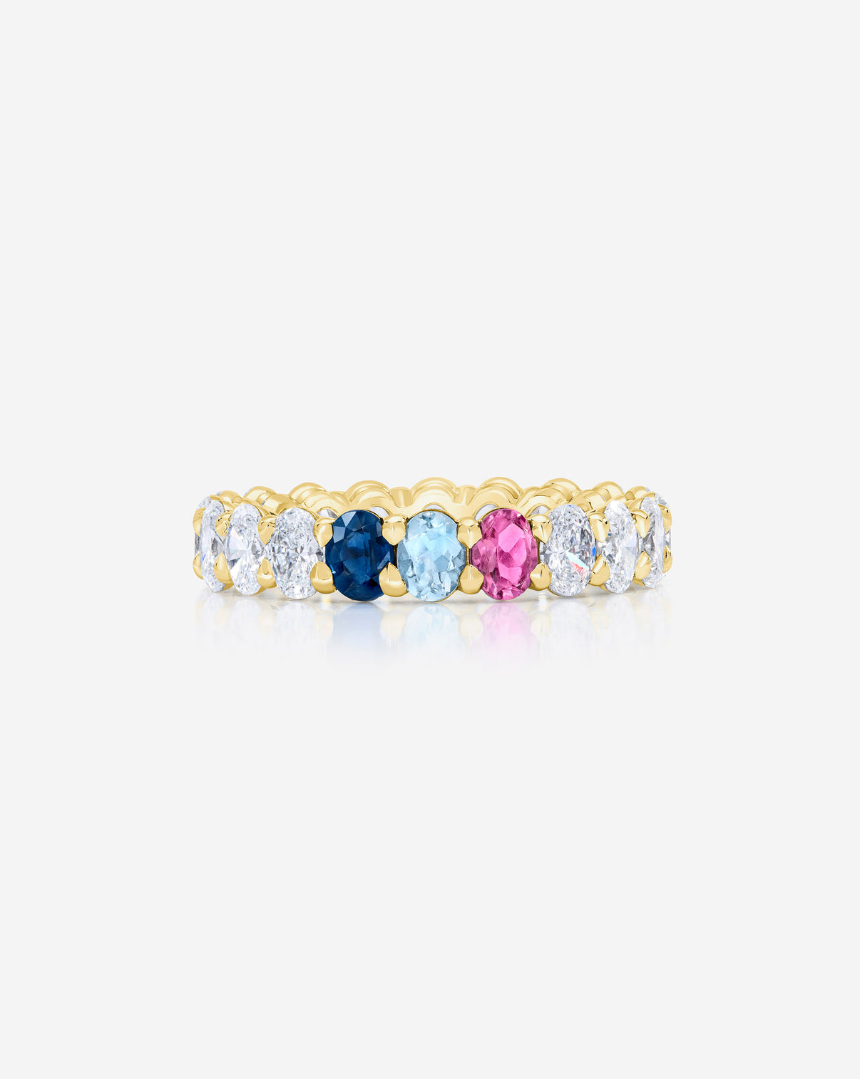 Oval Diamond and Birthstone Eternity Band with 3 birthstones 14K Yellow Gold