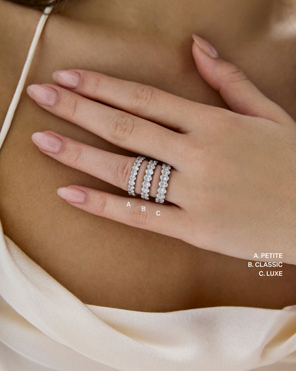 Comparison of Petite, Classic, and Luxe Oval Diamond Bands - global