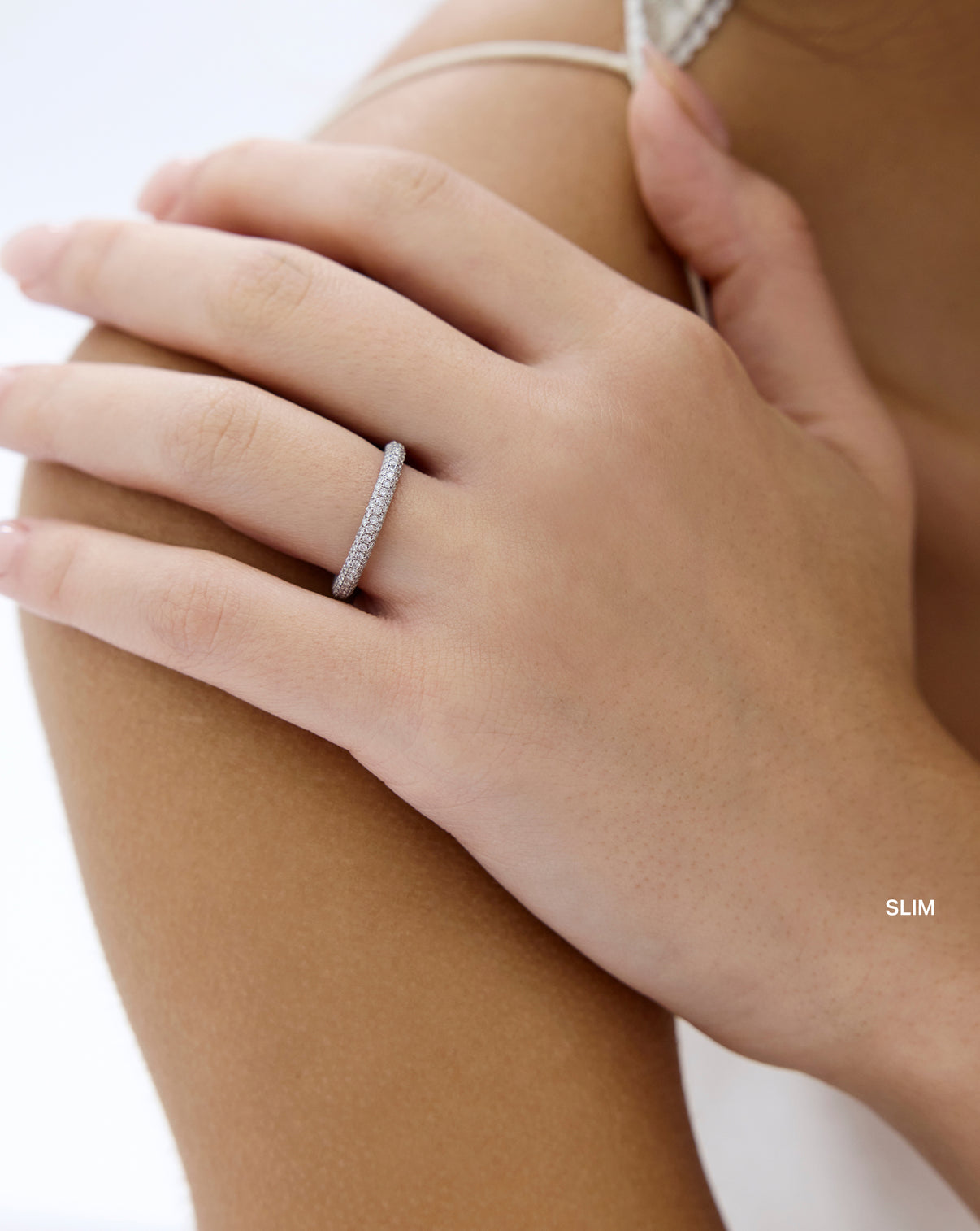 Slim Pavé Cloud Eternity Band on model - global
