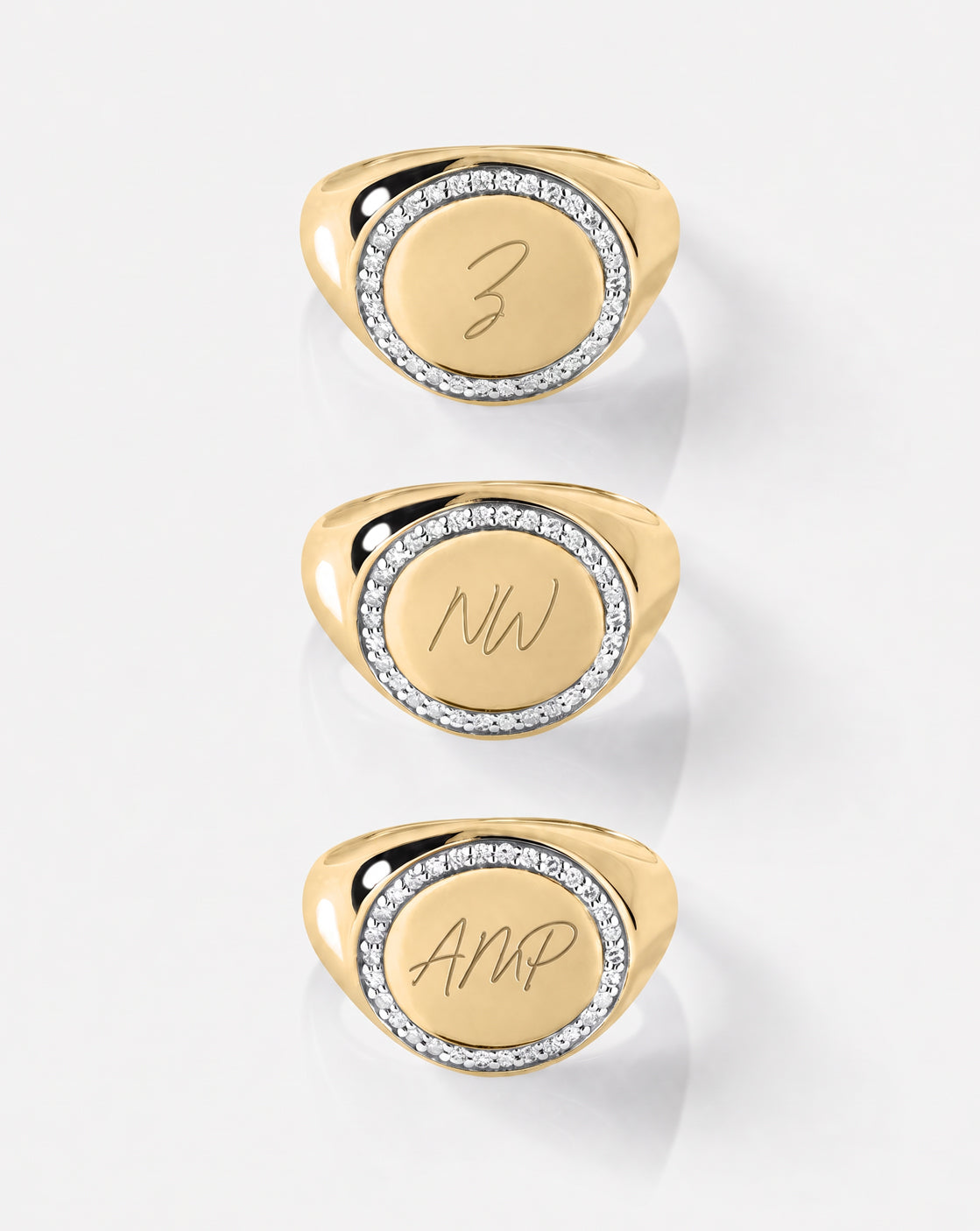 Pavé Diamond Border Signet Ring composite showing Constane font engraving