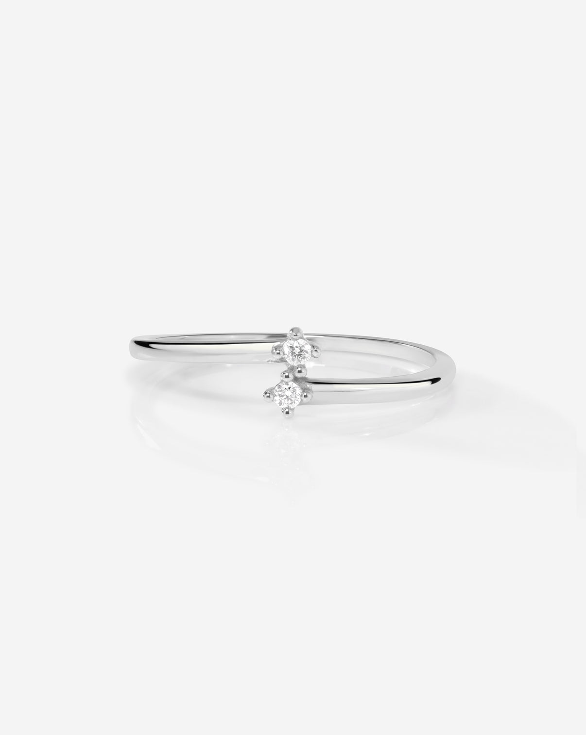 Petite Diamond Wrap Ring in 14k white gold with pavé diamonds, angled view